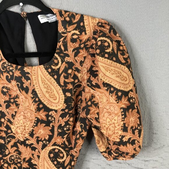 Charlie Holiday Dress Womens XS Black Orange Paisley Maxi Open Back Linen Boho - Picture 14 of 16